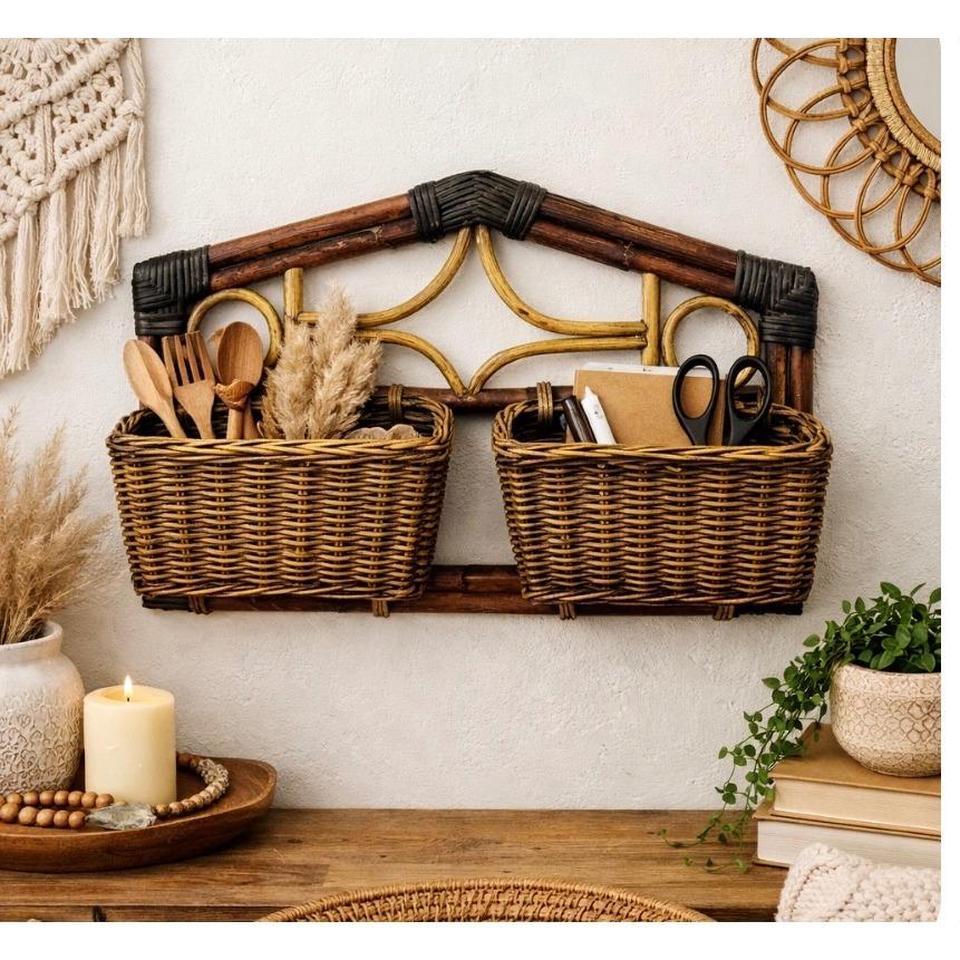 Vintage Bamboo Woven Storage W D9ff