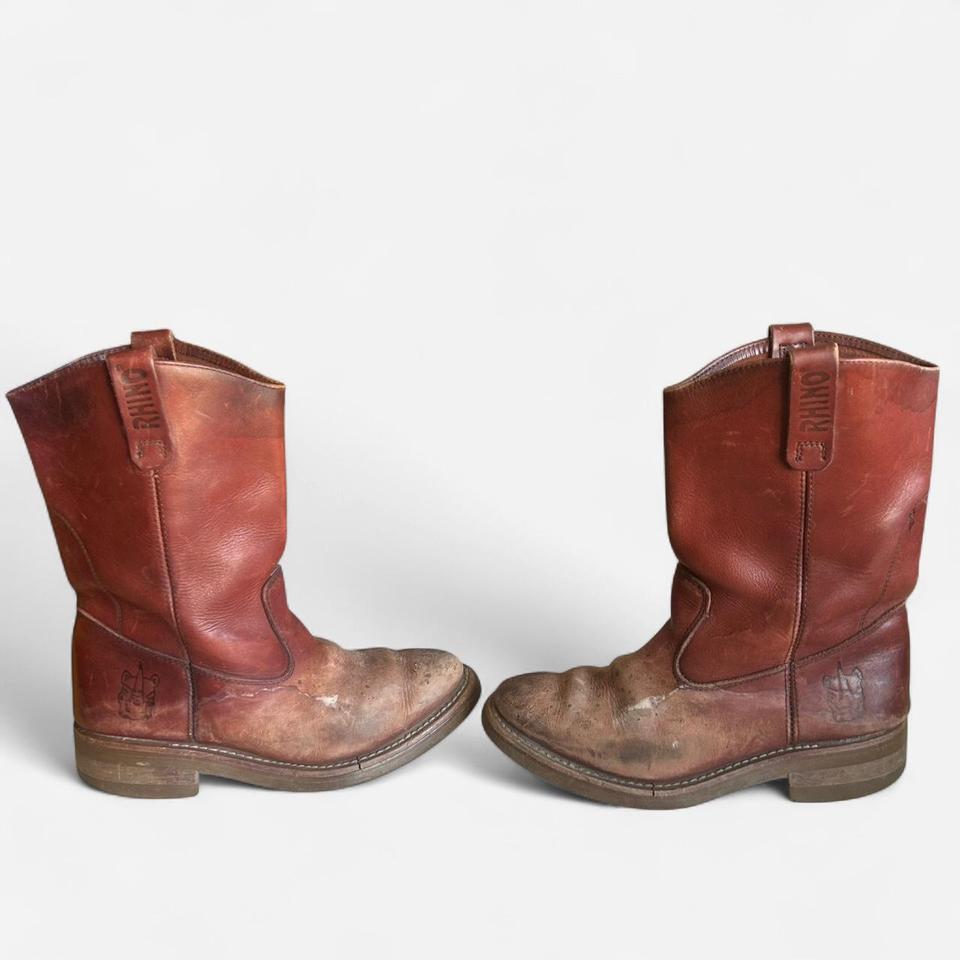 Red Brown Leather Cowboy Boots C05e 2