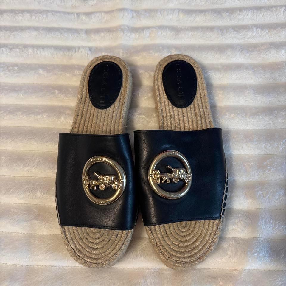 Coach Black Leather Espadrille Slides 334b 2