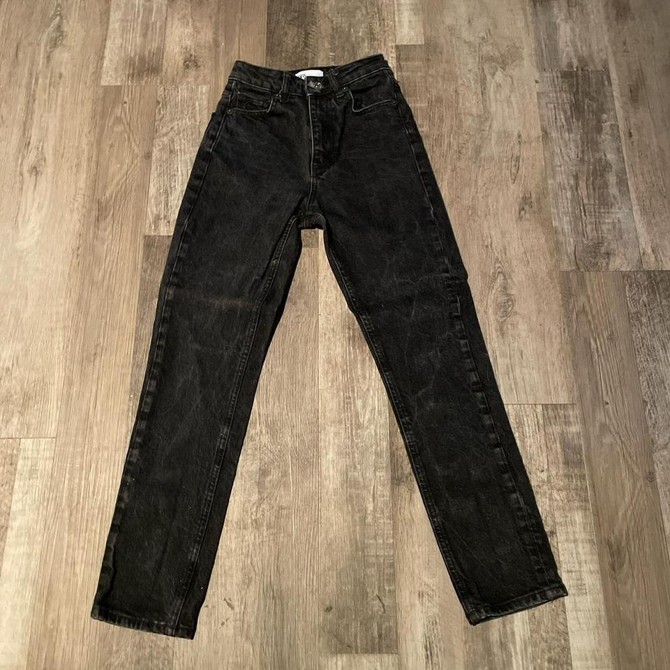 Zara Black High Waisted Straight Leg Jeans Aead