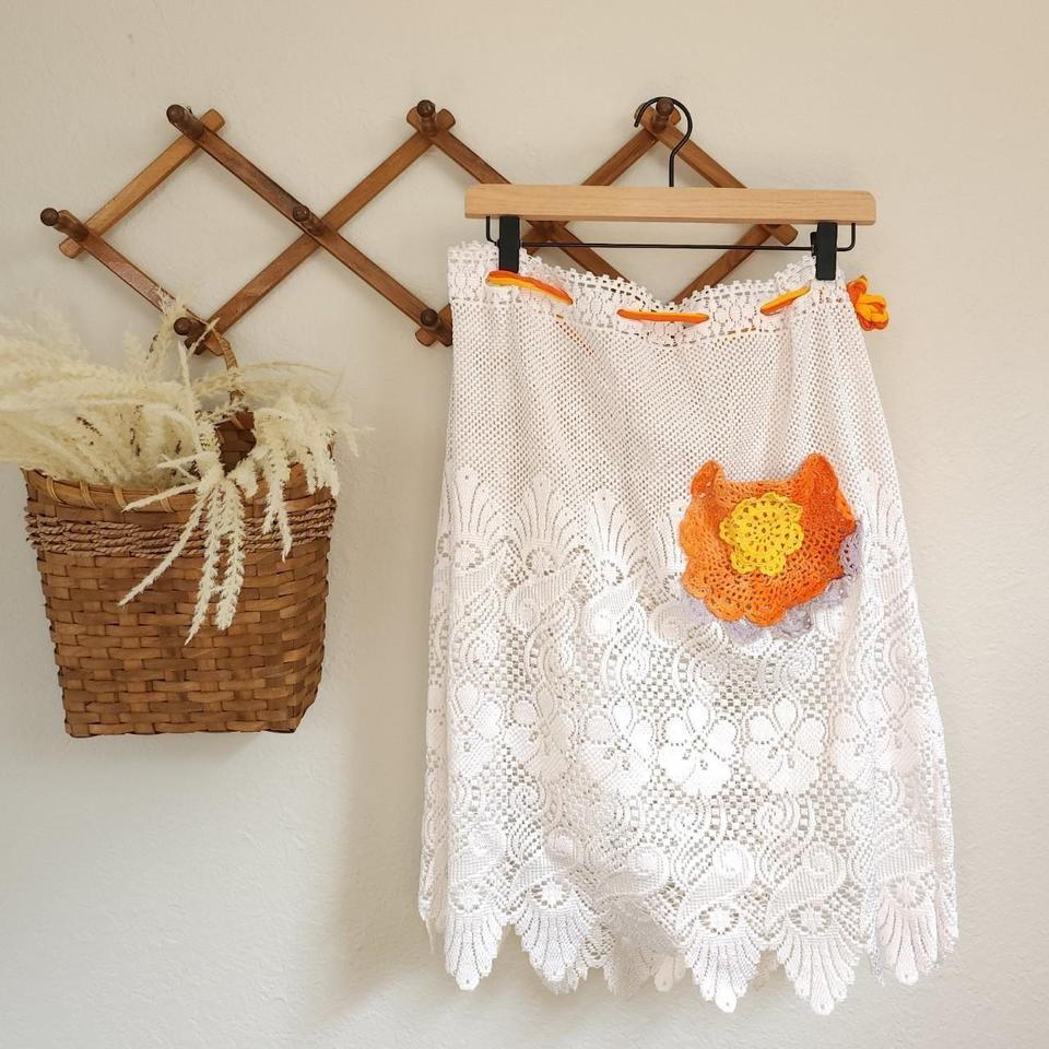 Handmade White Skirt With Orange