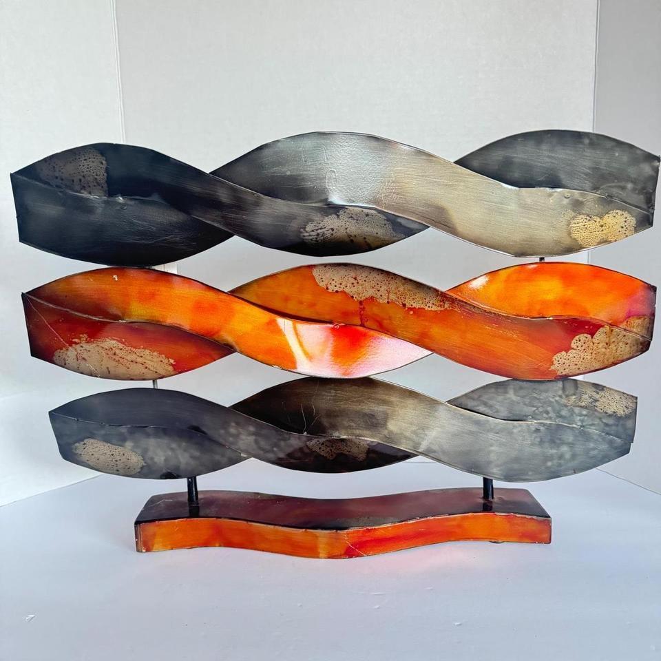Vtg Modern Metal Wave Sculpture 51a8
