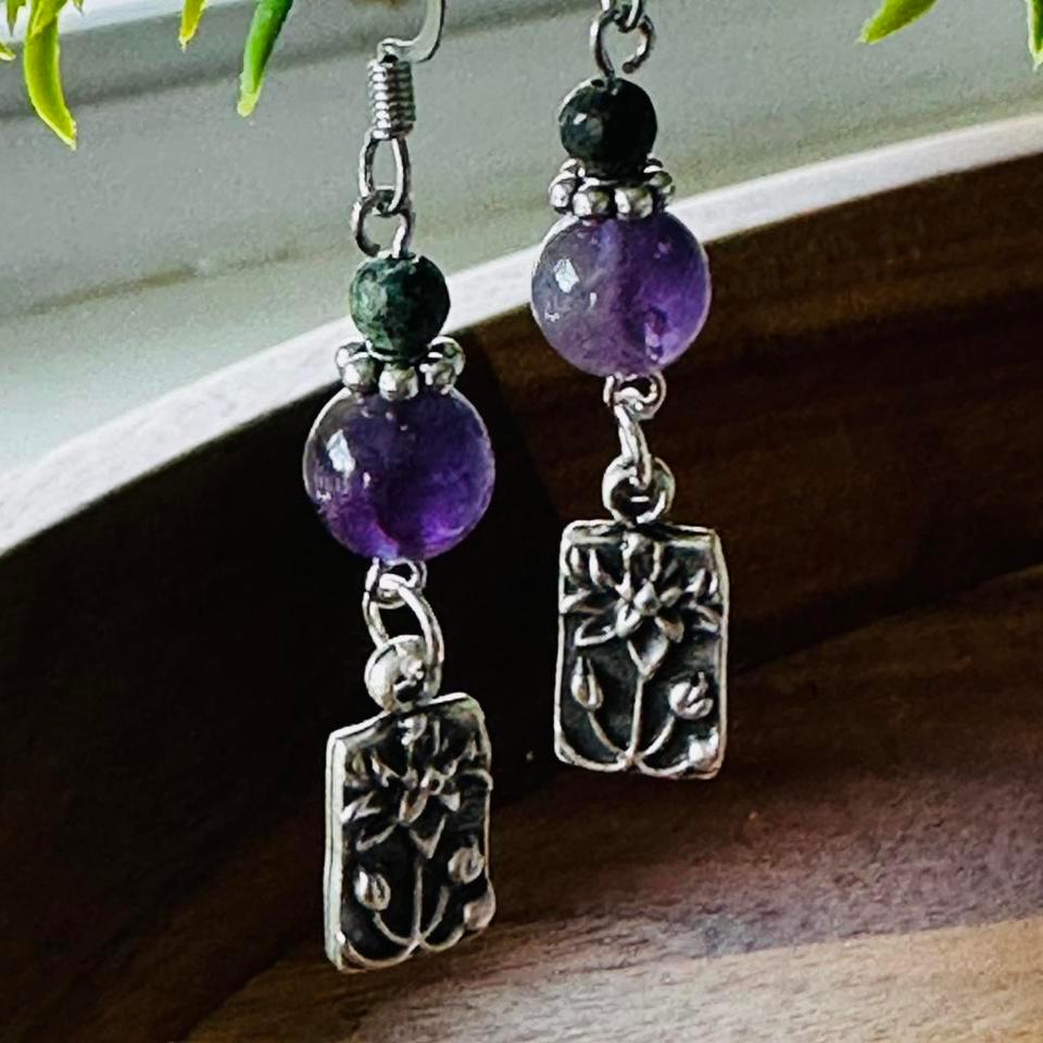 Amethyst And Green Agate Beaded 31ab