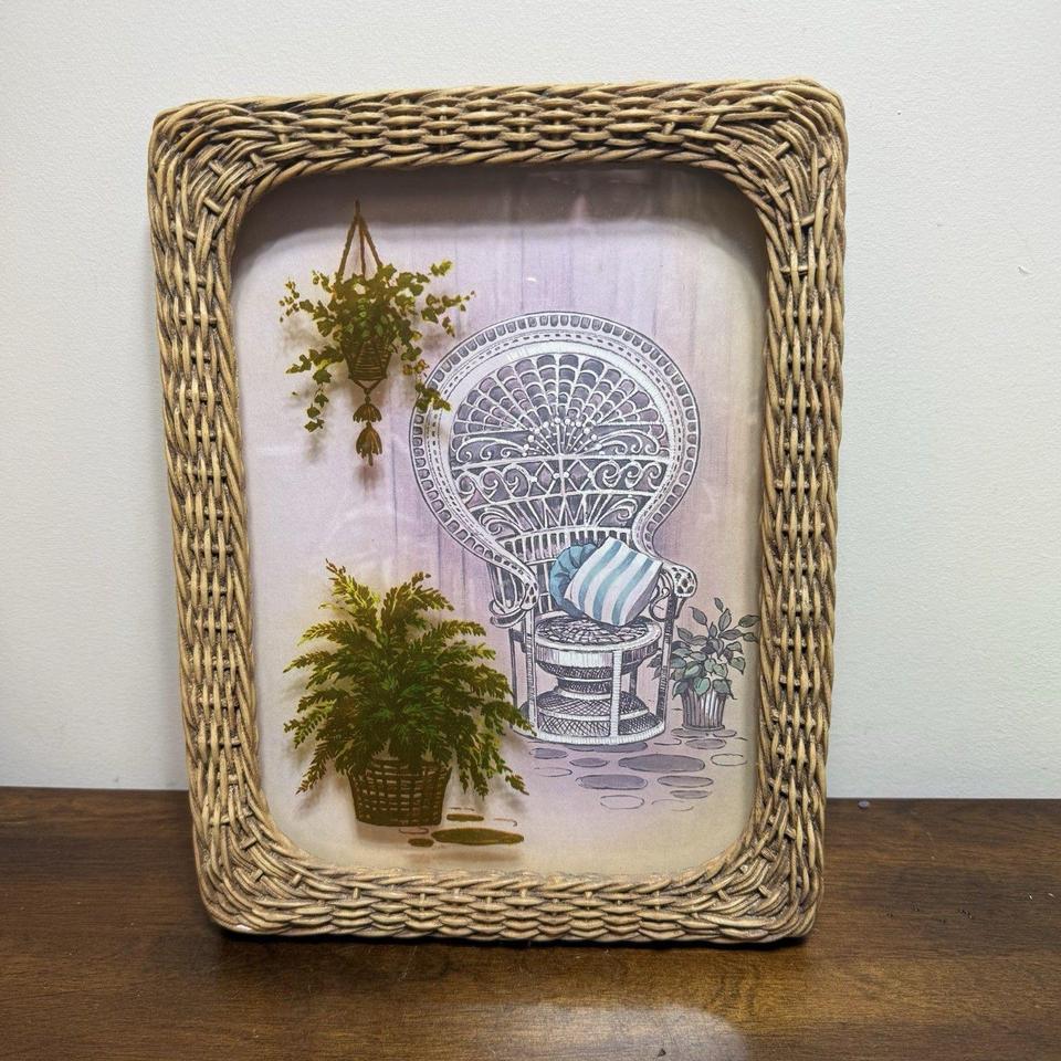 Vintage 70s Boho Wicker Fan Back 21a8
