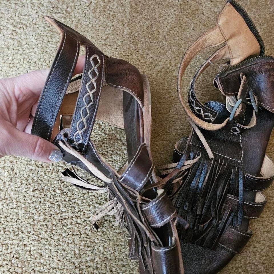 Brown Leather Fringe Sandals With 7aa6 2