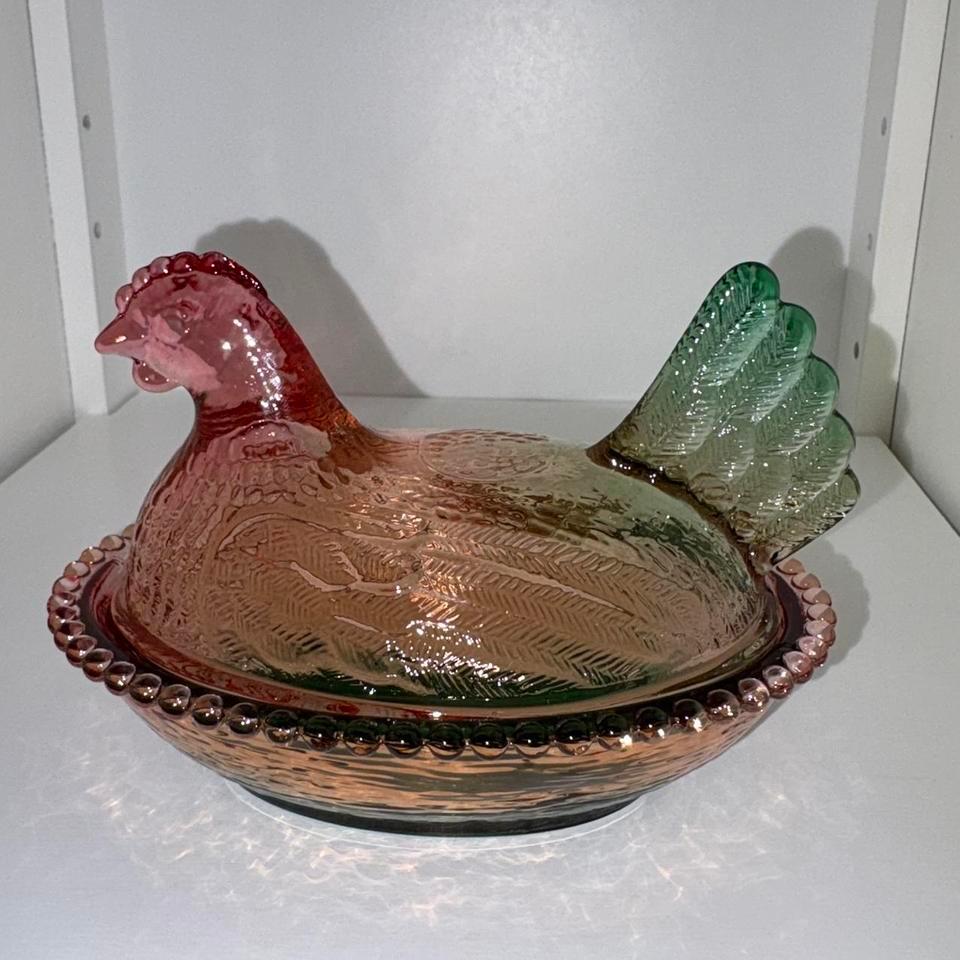Multicoloured Glass Hen On Nest F37a