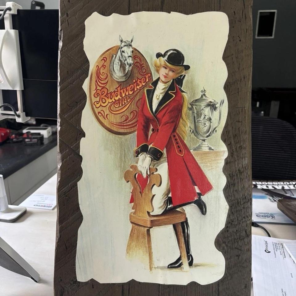 Antique Retro Budweiser Girl Sign Fe73