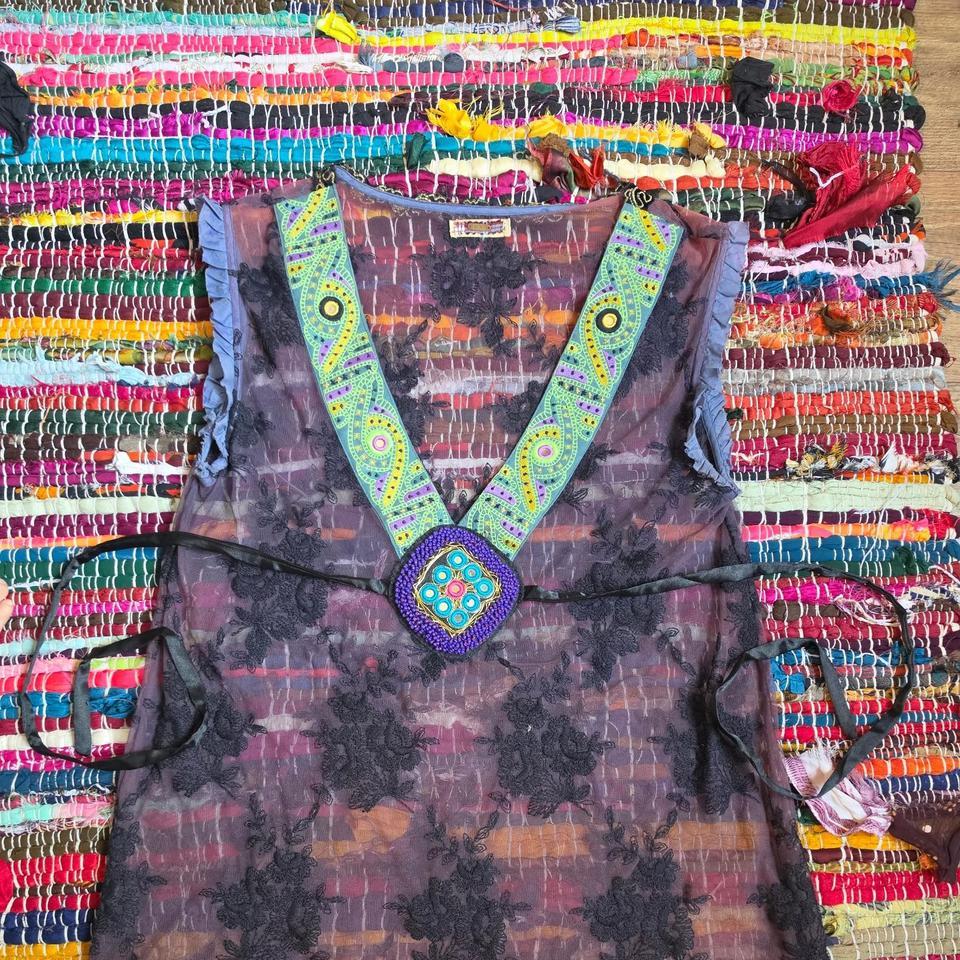 Vintage Y2k Bohemian Sheer Top F09e