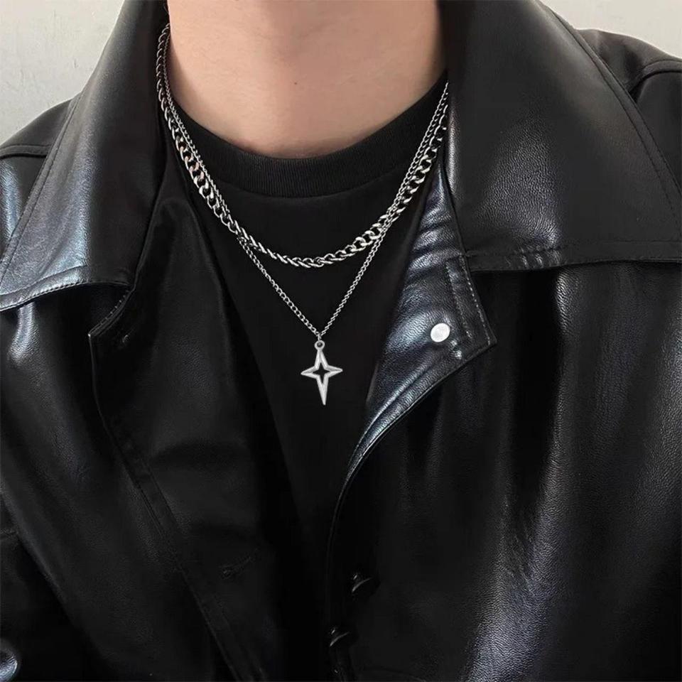 Double Layered Titanium Steel Star Necklace B4d1