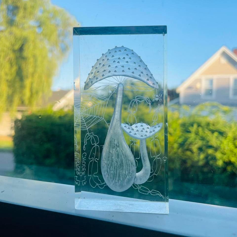 Hand Carved Vintage Lucite Mushroom