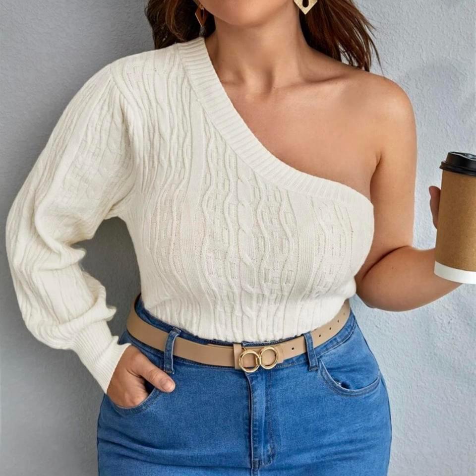 Shein Cream One Shoulder Cable 22f4