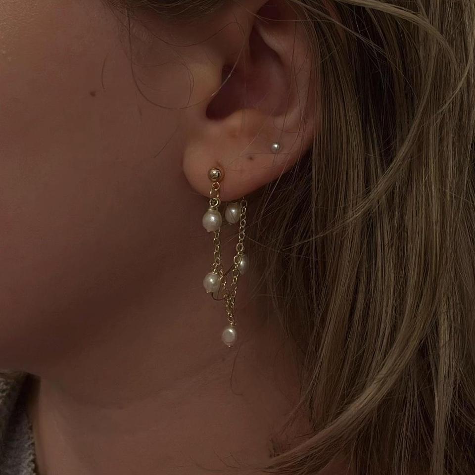 5 Pearl Chain Drop Earrings Cb89 2