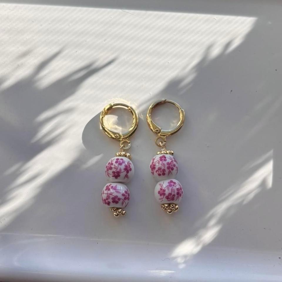 Pink Floral Ceramic Beaded Gold 81c8