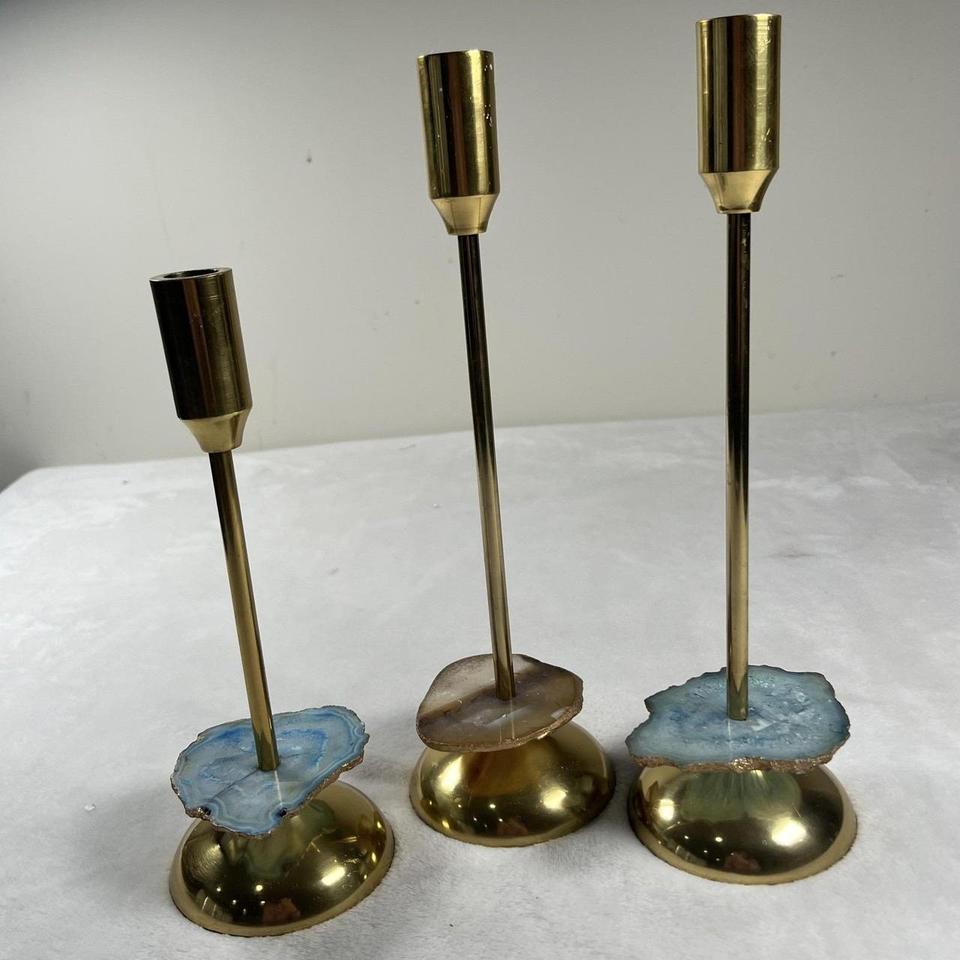 Set 3 Brass Taper Candle C9f0