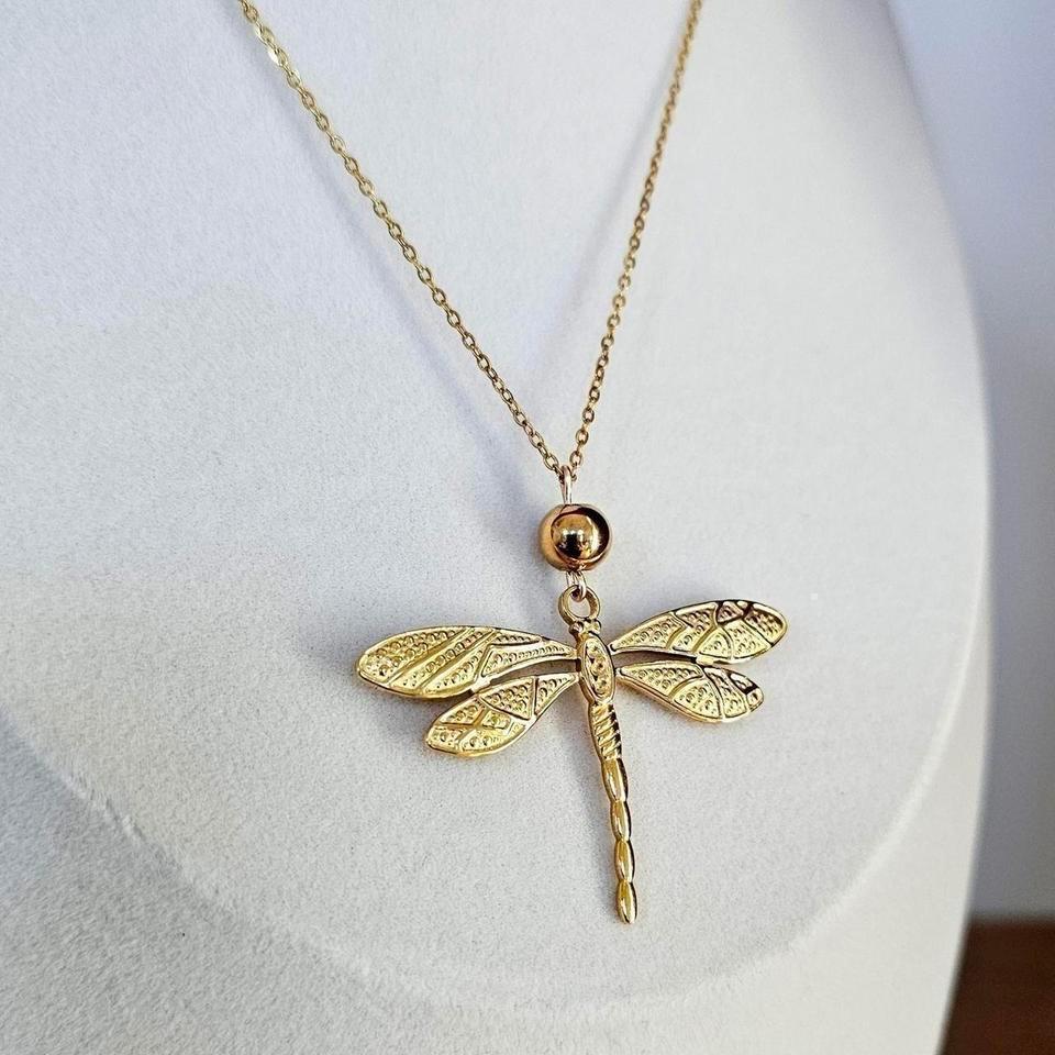 Gold Dragonfly Pendant Necklace Stainless B71d 5
