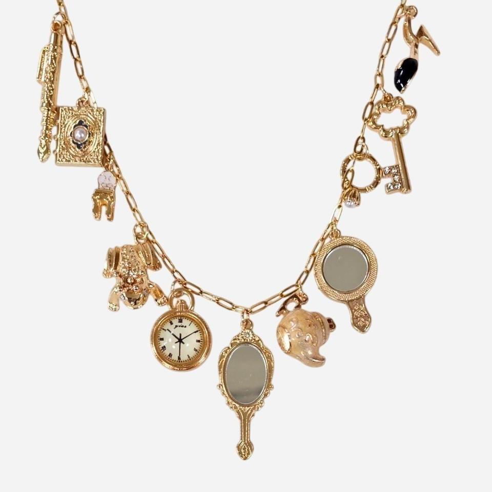 Gold Tone Metal Charm Necklace With 6d11