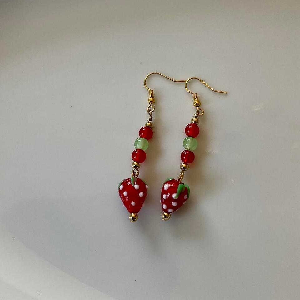 Handmade Gold Strawberry Earrings Message C7b5 2