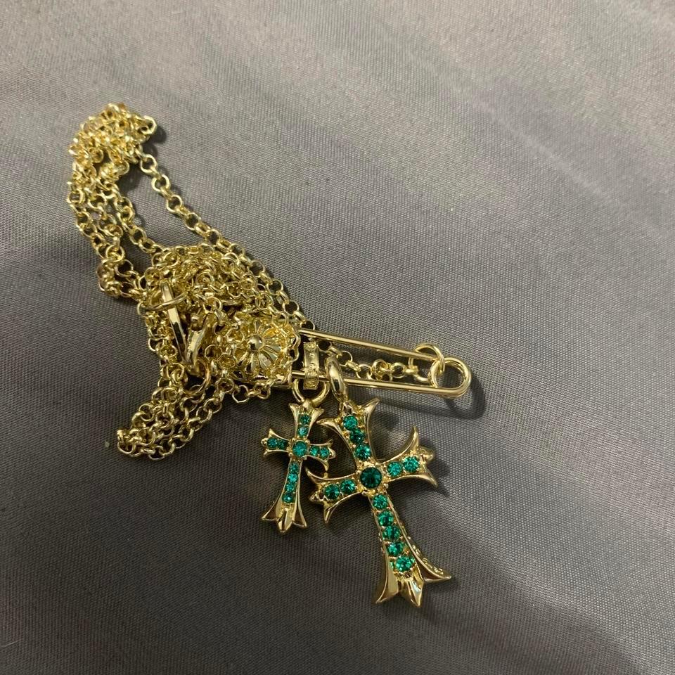 Gold And Green Cross Necklace Ee46