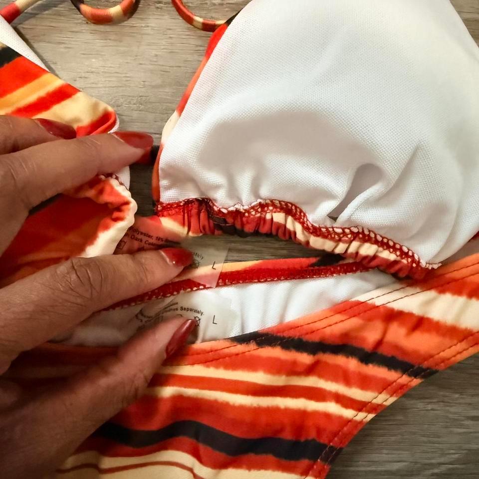 Orange Striped Bikini Set With 653b 2