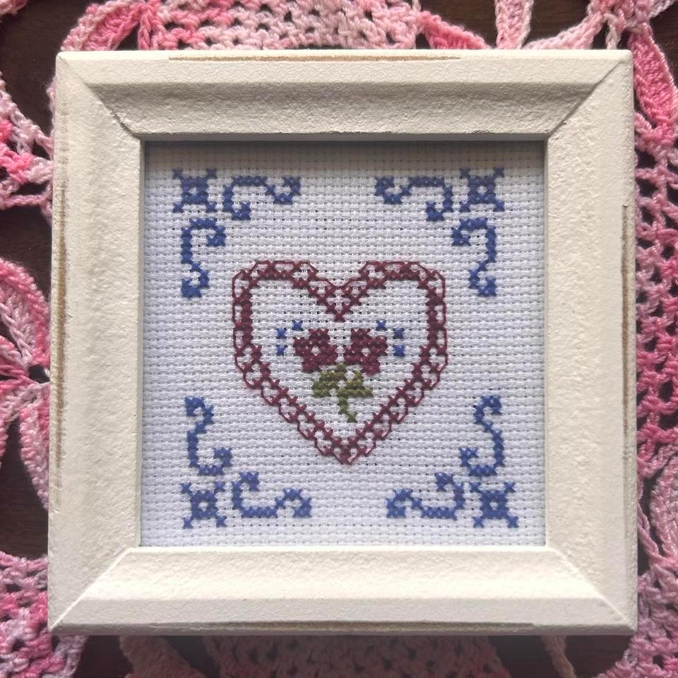 Handmade Heart And Flowers Cross 4009