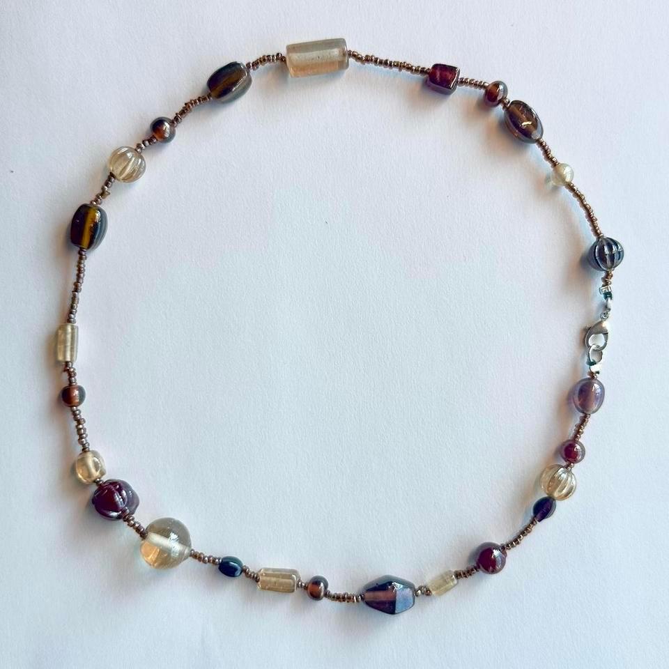 Handmade Glass Beaded Necklace Brown