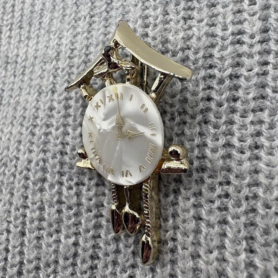 Vintage Cuckoo Clock Brooch Gold 45ac 3