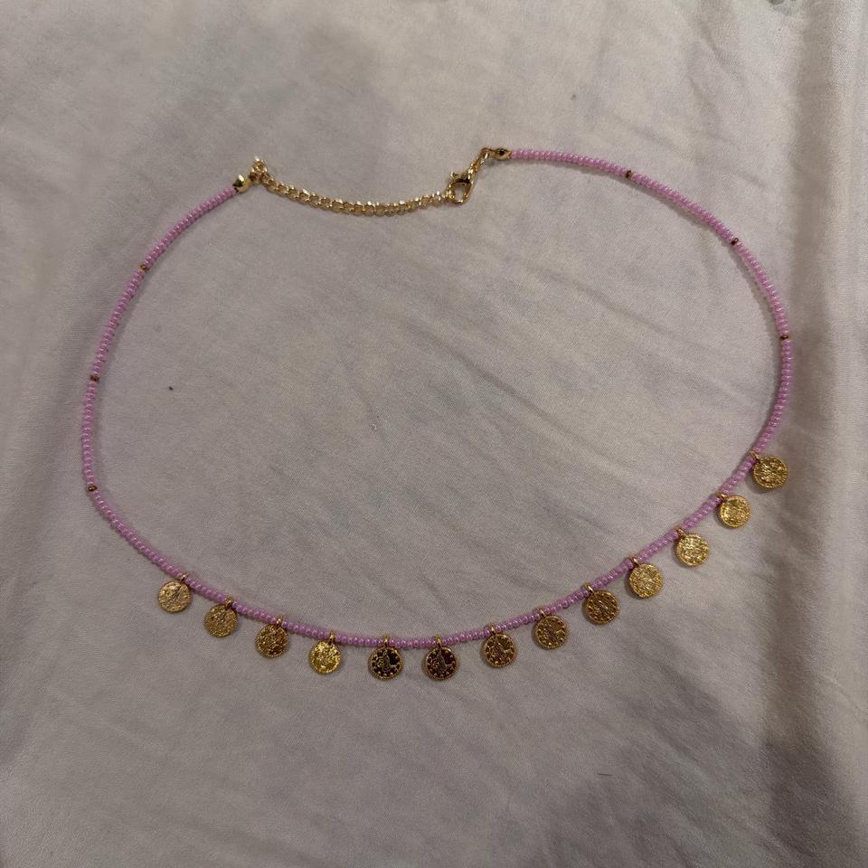 Pink Beaded Necklace With Gold Dfbe