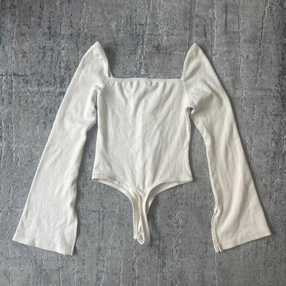 Cream Long Sleeve Bodysuit With 3