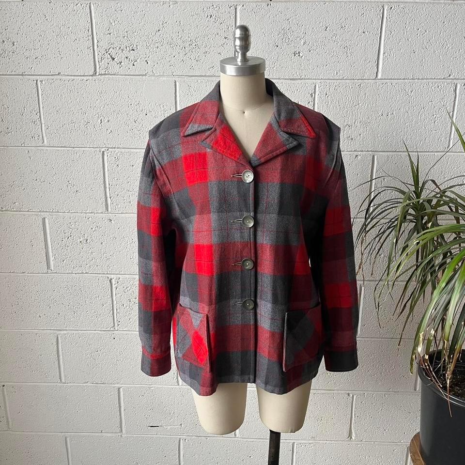40s Merrill Woolens Red Grey E9b4