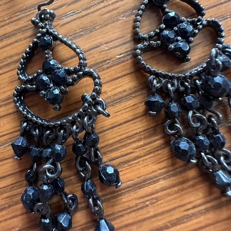 Black Beaded Vintage Chandelier Earrings 8bb1 2