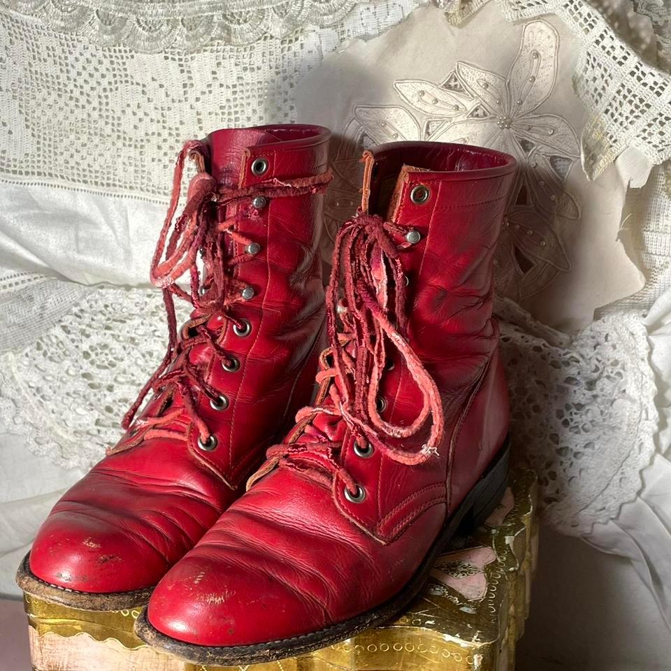 Justin Red Leather Boots Sz C8dc
