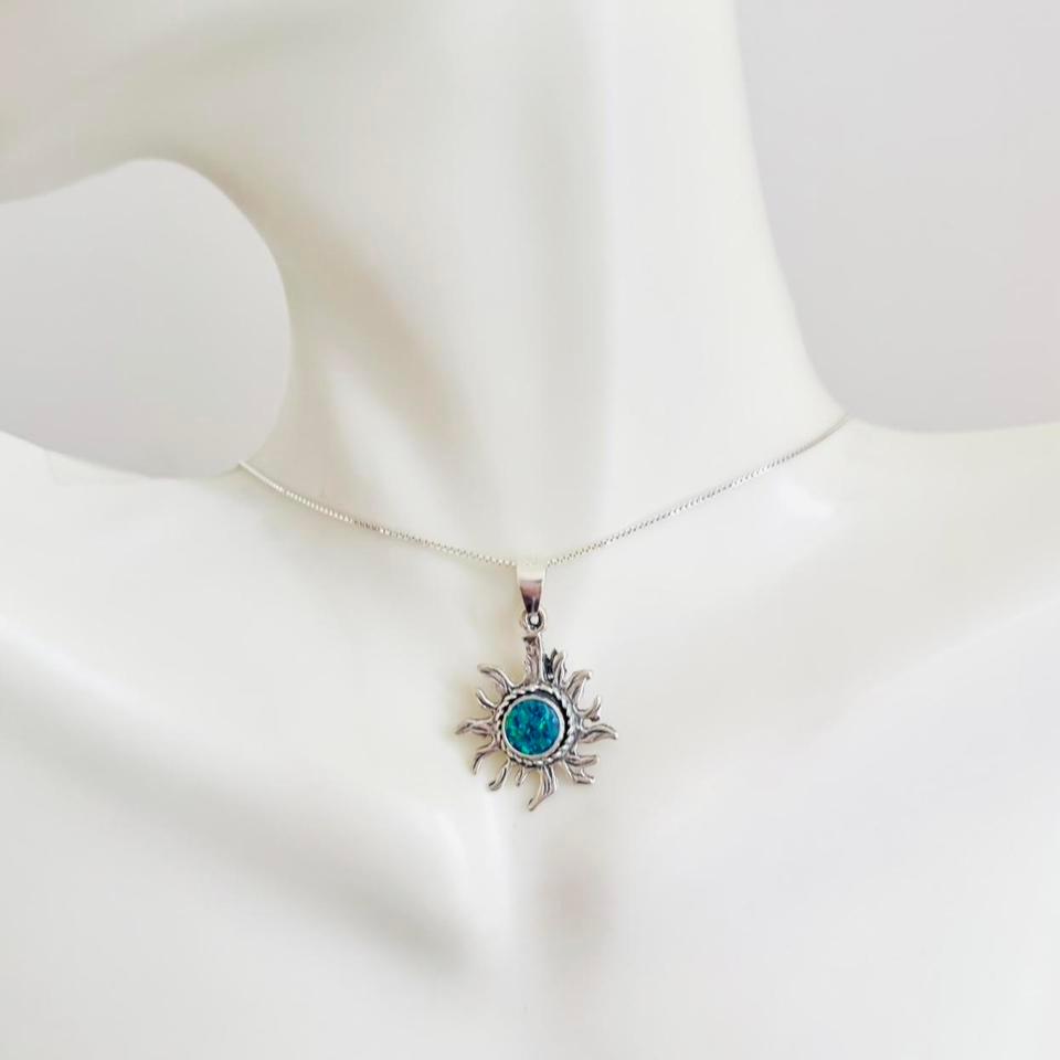 Sterling Silver Blue Opal Sunburst 5