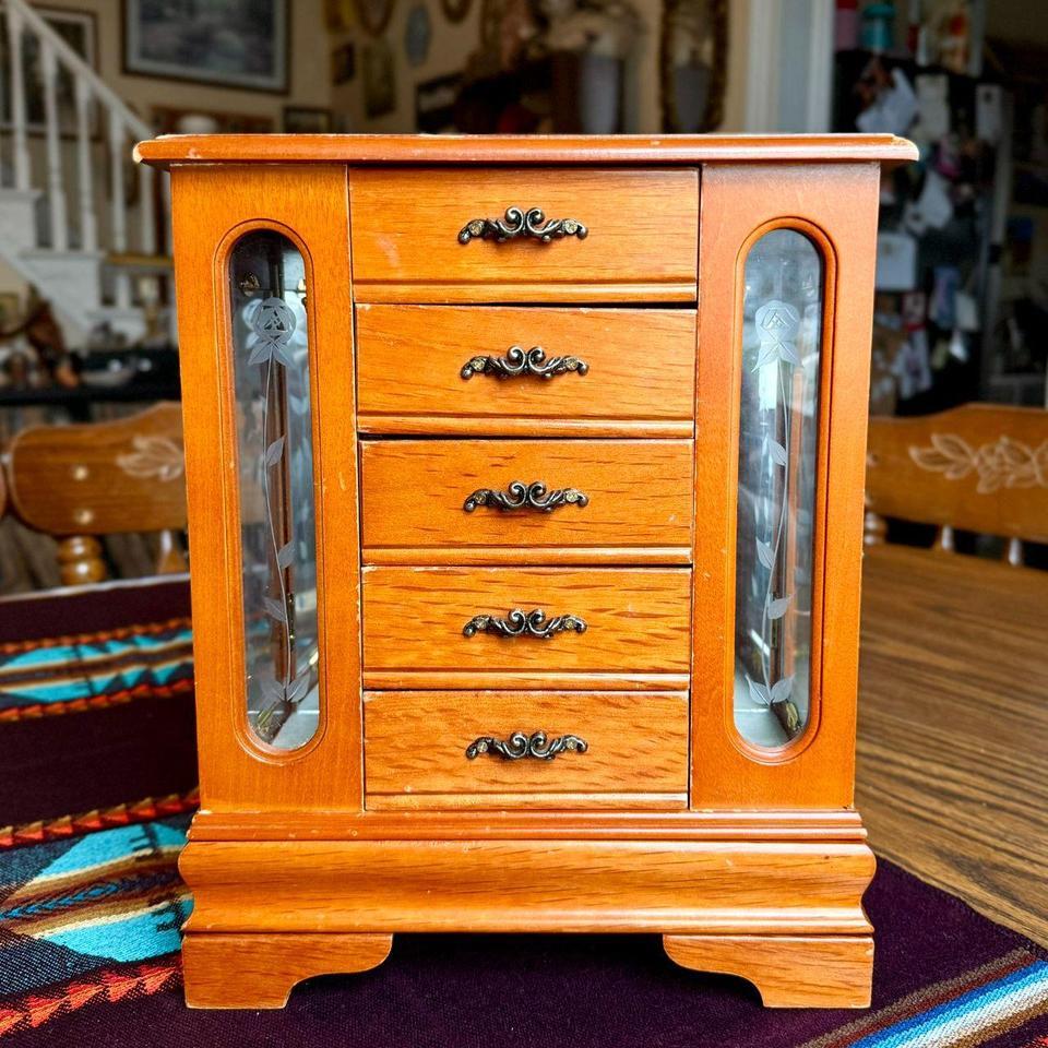 Large Vintage Solid Wood Etched