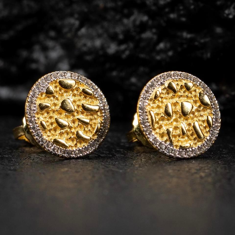 Mens Circle Iced Cz Gold
