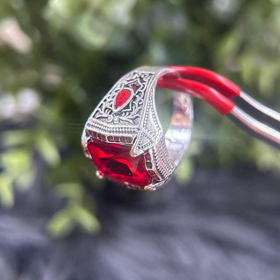 Silver Tone Large Garnet Colored 4e94 4