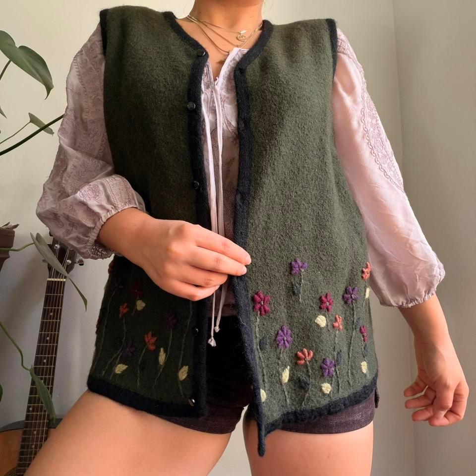 Dark Green Wool Embroidered Y2k