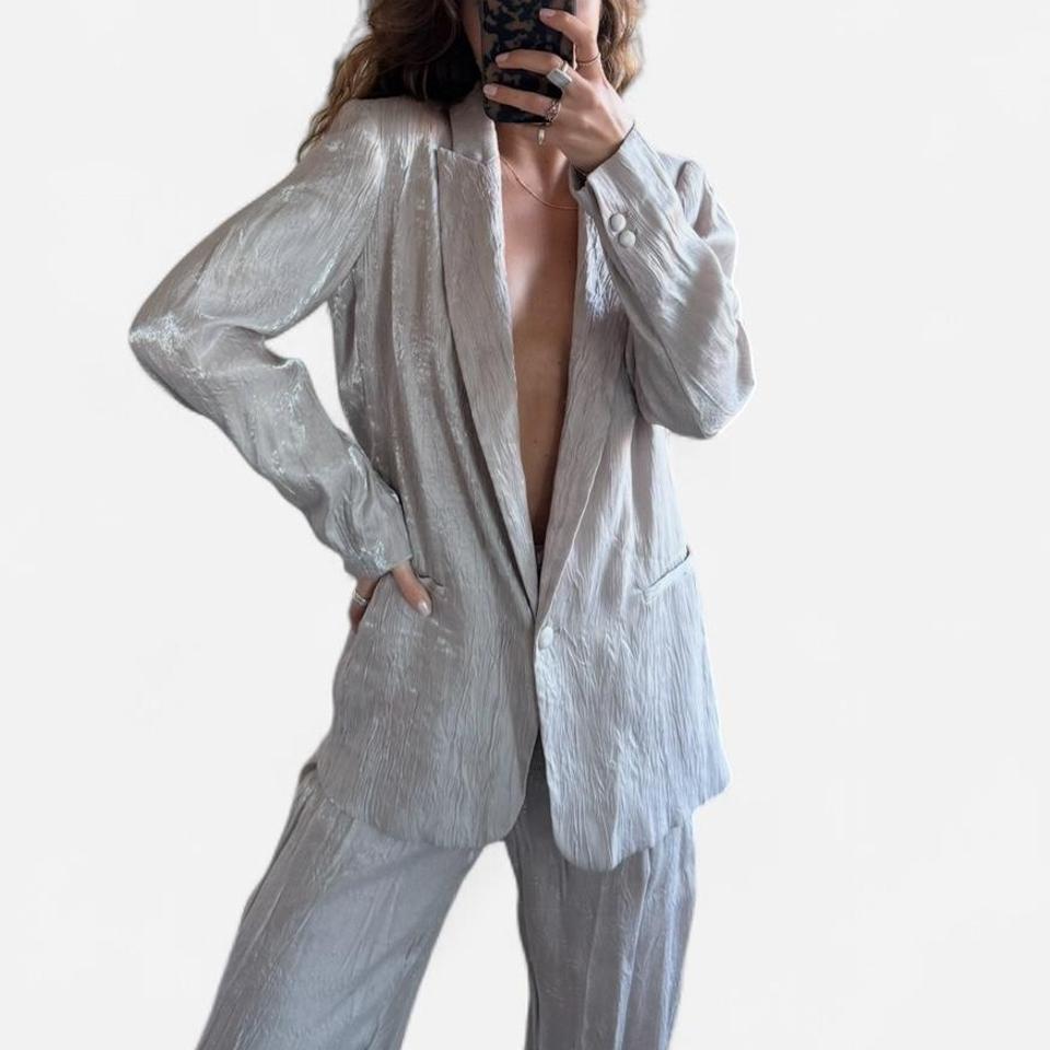 Zara Metallic Crinkle Blazer And 2