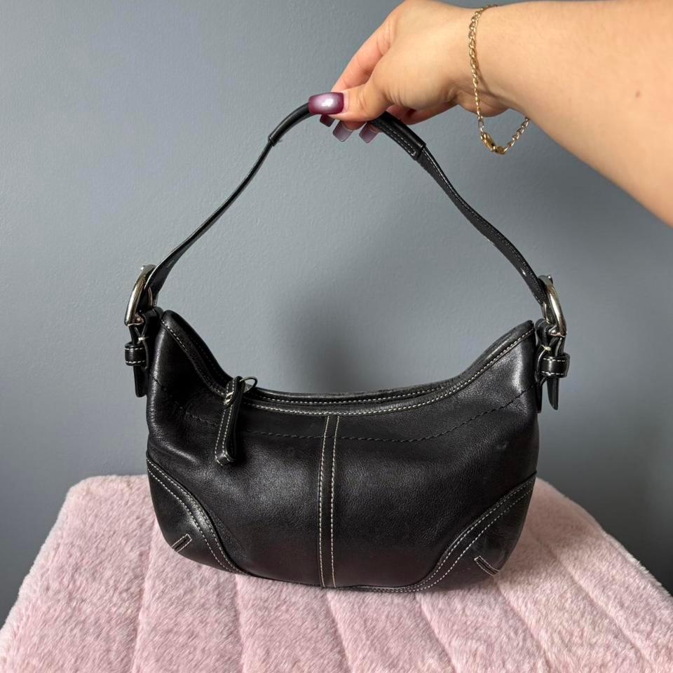 Mini Black Leather Coach Hobo 00a9