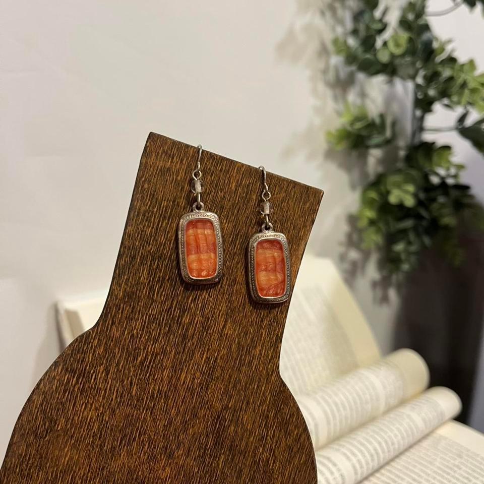 Orange Square Earrings Unique Look