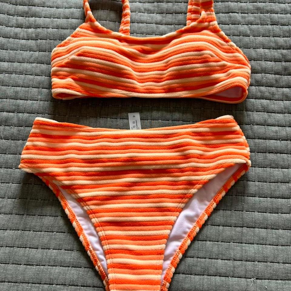 Orange Striped Bikini Set New C37b