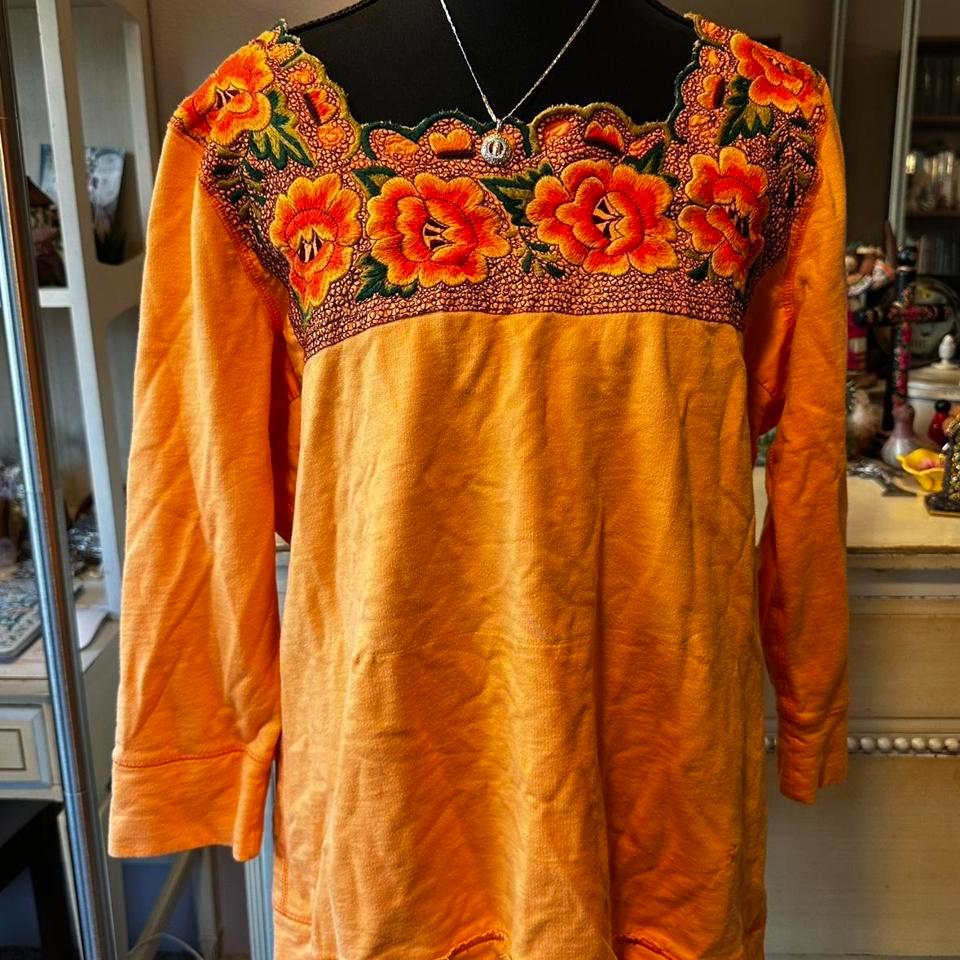 Orange Sweater With Floral Mexican Style C704