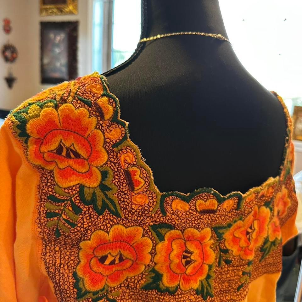 Orange Sweater With Floral Mexican Style C704 3