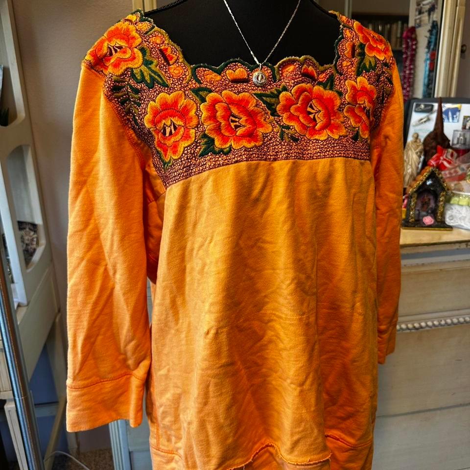 Orange Sweater With Floral Mexican Style C704 2