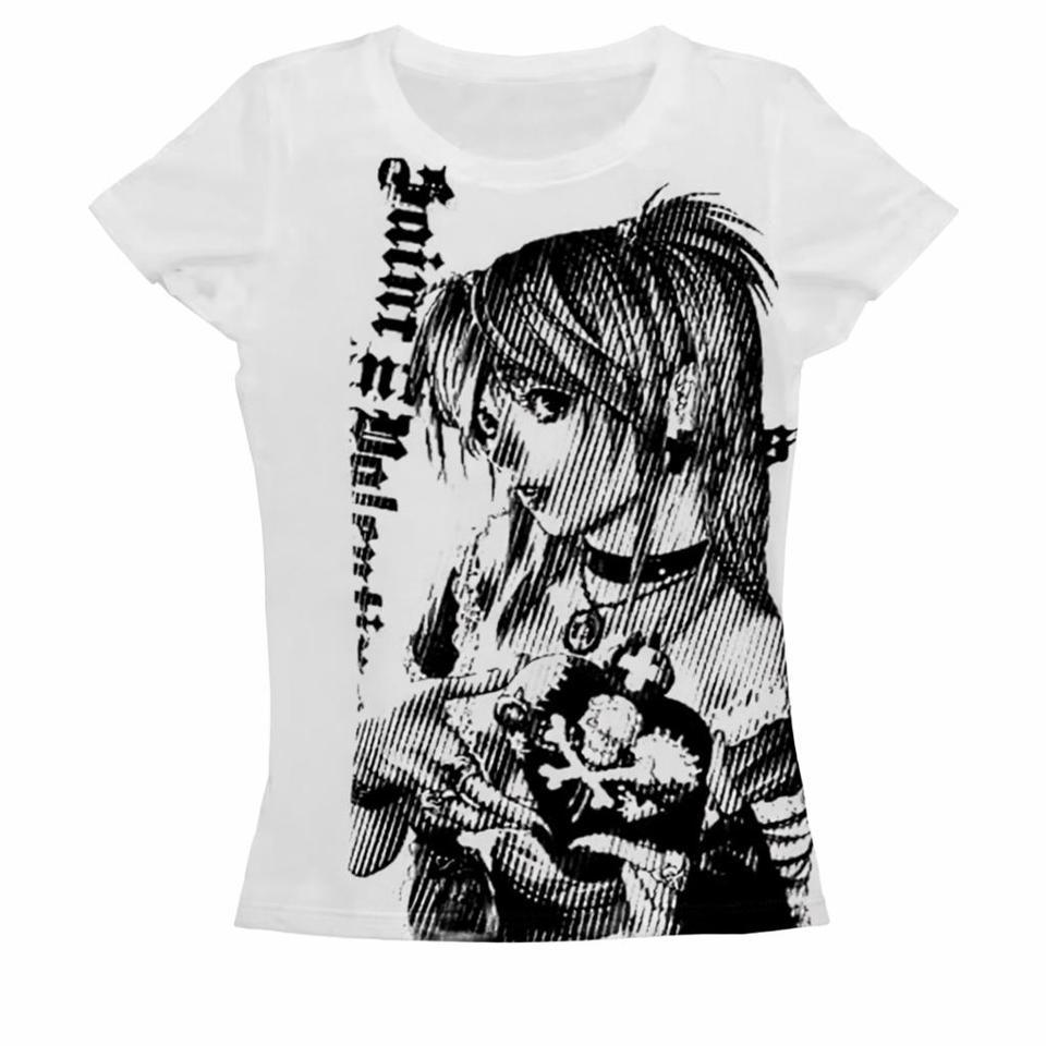 White Anime Girl Graphic Tee 7240