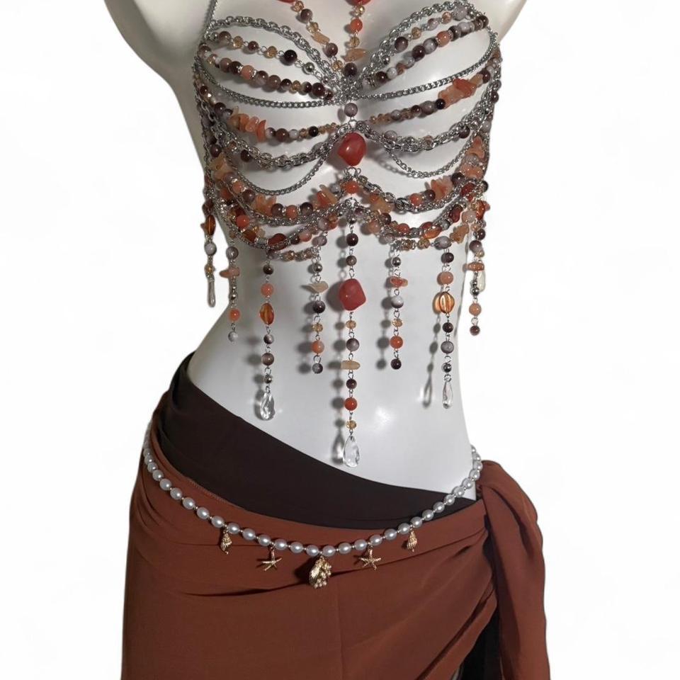 Brown Orange Beaded Halter 06f5