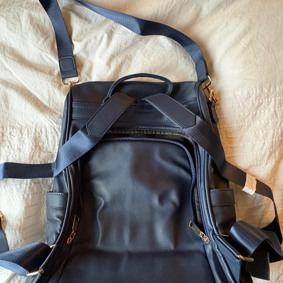 Navy Blue Leather Backpack With 2