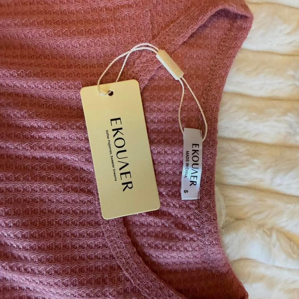 Ekouaer Pink Waffle Knit Pajama 0291 2