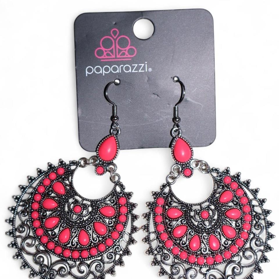 Pink And Black Paparazzi Earrings A456