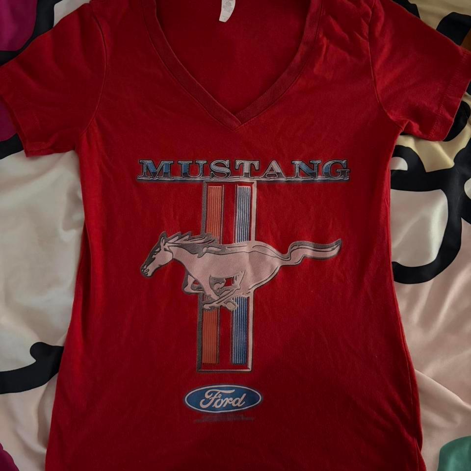 Red Ford Mustang V Neck T Shirt Ecc1