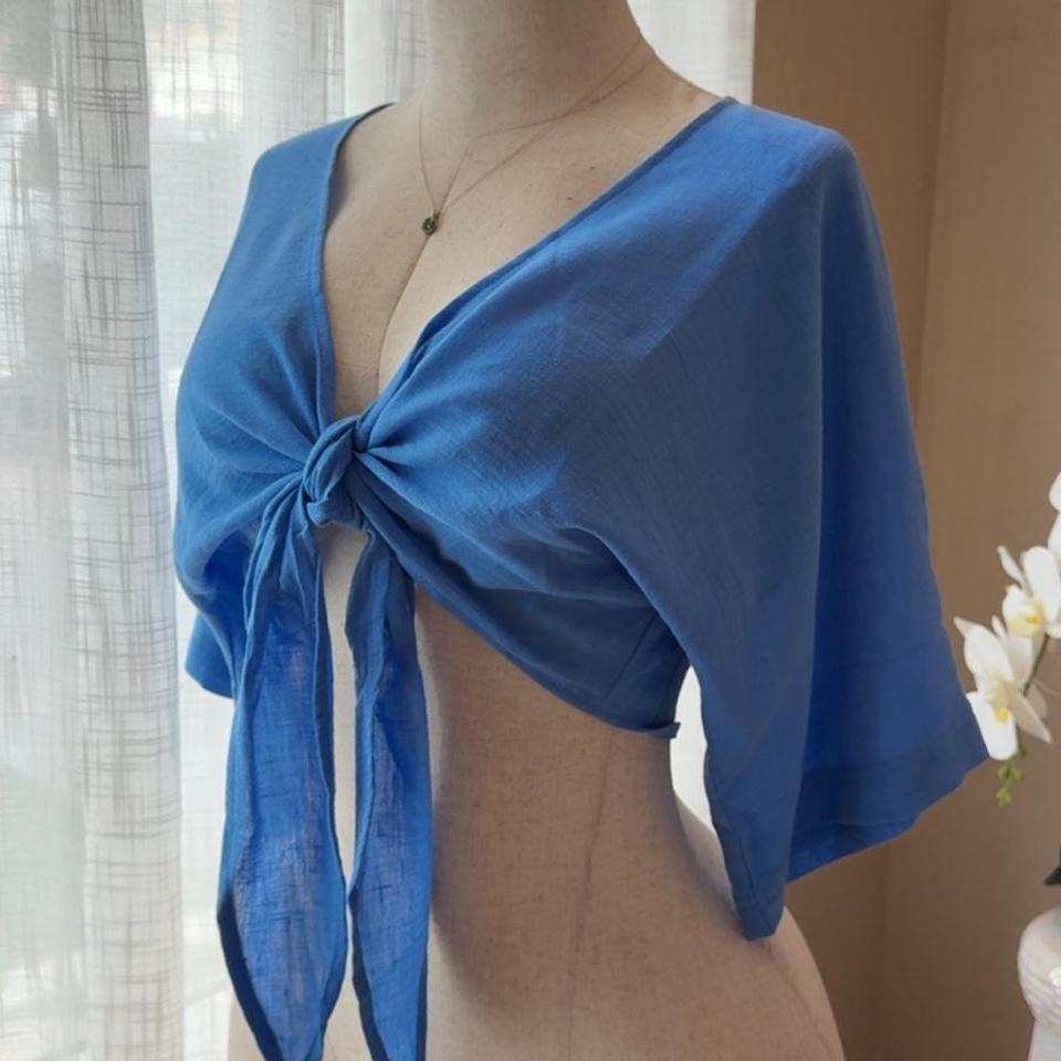 Blue Tie Front Sheer Cover Up Top 4f0b 2